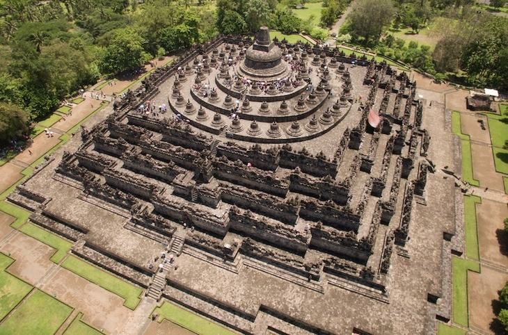 The Borobudur in Indonesia, the largest Buddhist temple in the world.